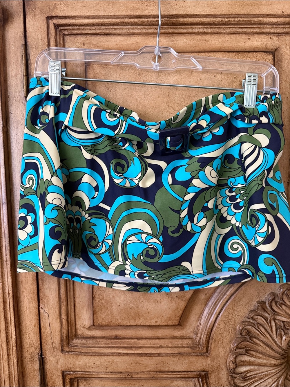 Retro Swirl Bandeau Bikini Top in Teal & Navy